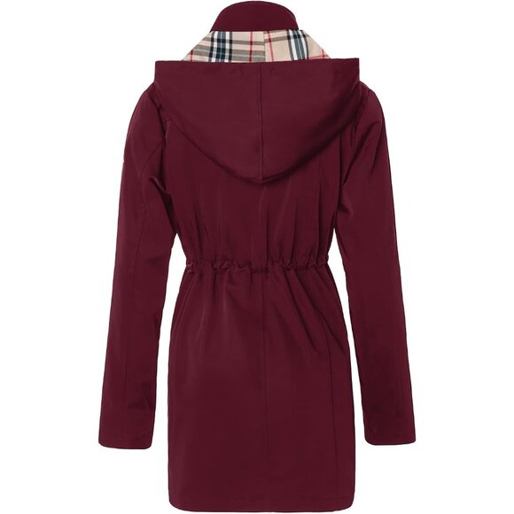 SaphiRose Womens Red Waterproof Rain Long Lined Outdoor Raincoats with Hood - Picture 2 of 7